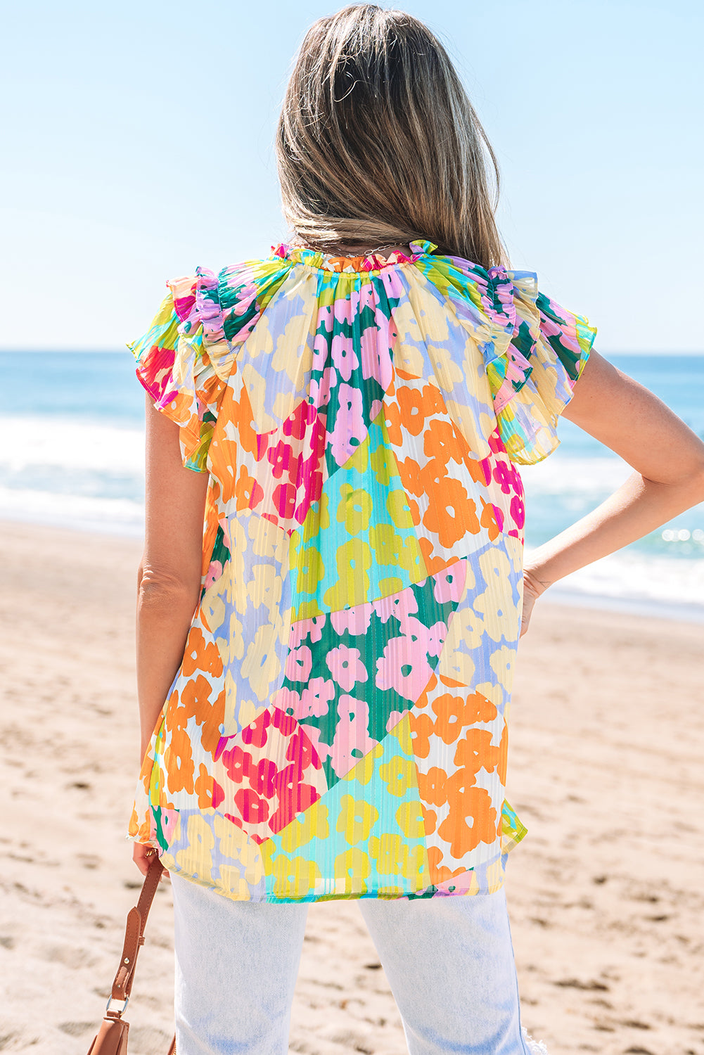 Multicolor Luipaard V-hals Kreukelblouse - PrizQ