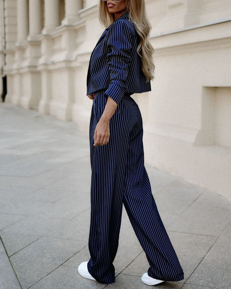Modieus gestreept pak, casual cropped top met reverskraag - PrizQ