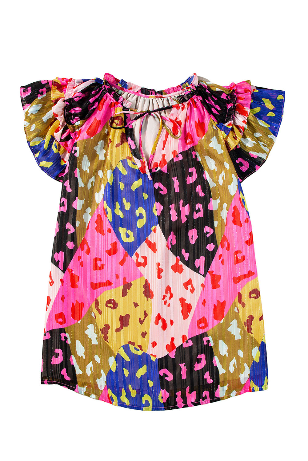 Multicolor Luipaard V-hals Kreukelblouse - PrizQ