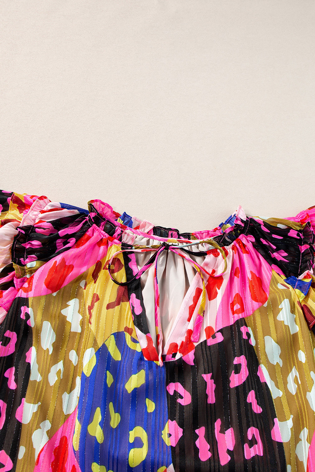 Multicolor Luipaard V-hals Kreukelblouse - PrizQ