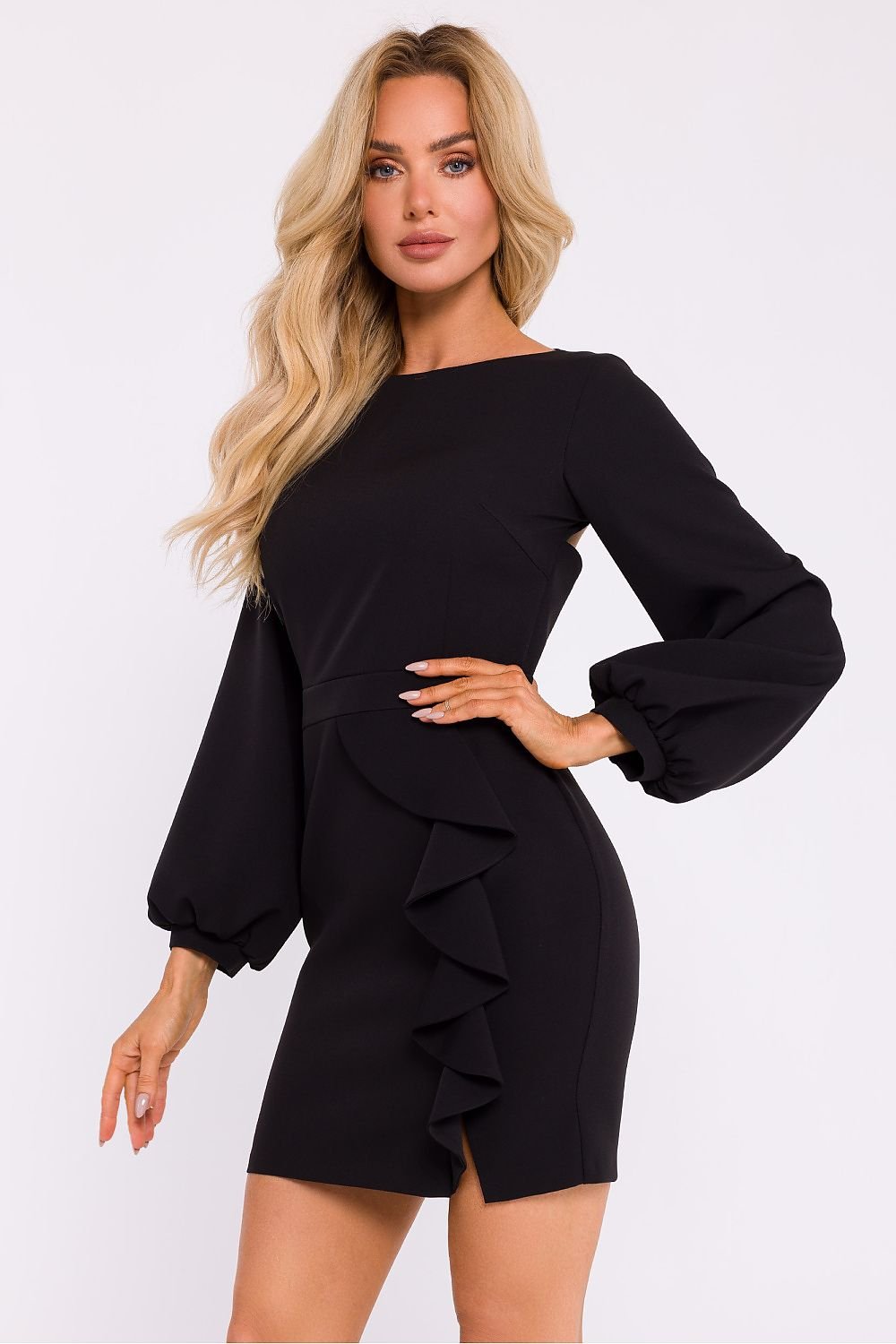 Stijlvolle dames mini jurk Silhouette Belle met open rug en ruches – perfect voor bijzondere gelegenheden