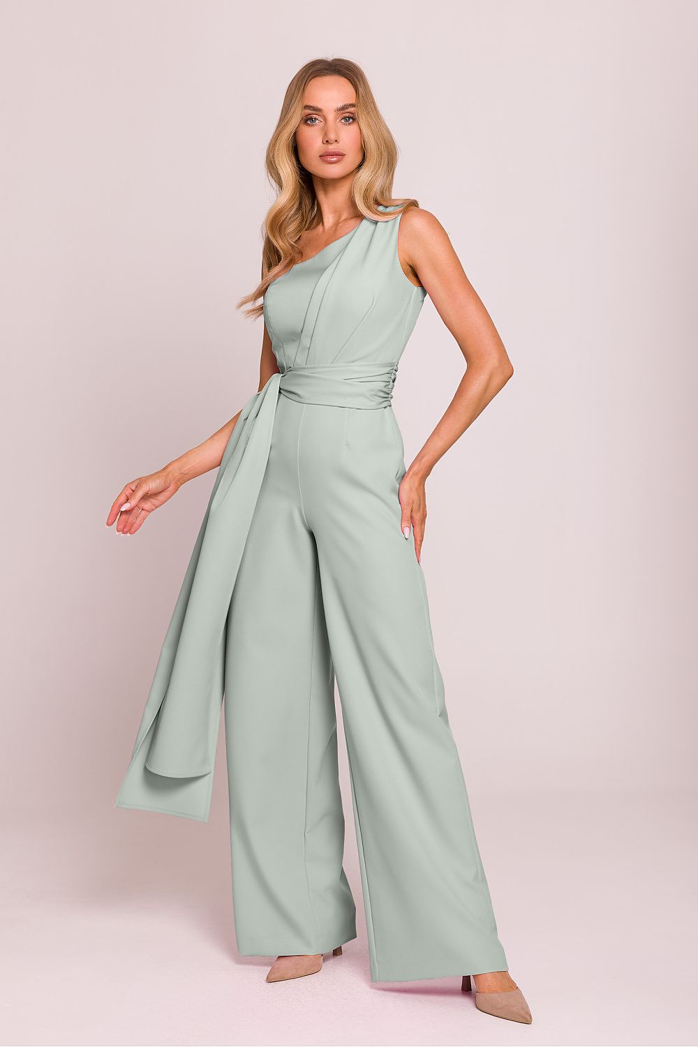 Varsovia Eclipse Asymetrische Jumpsuit met schoudermotief en zijsjerpen