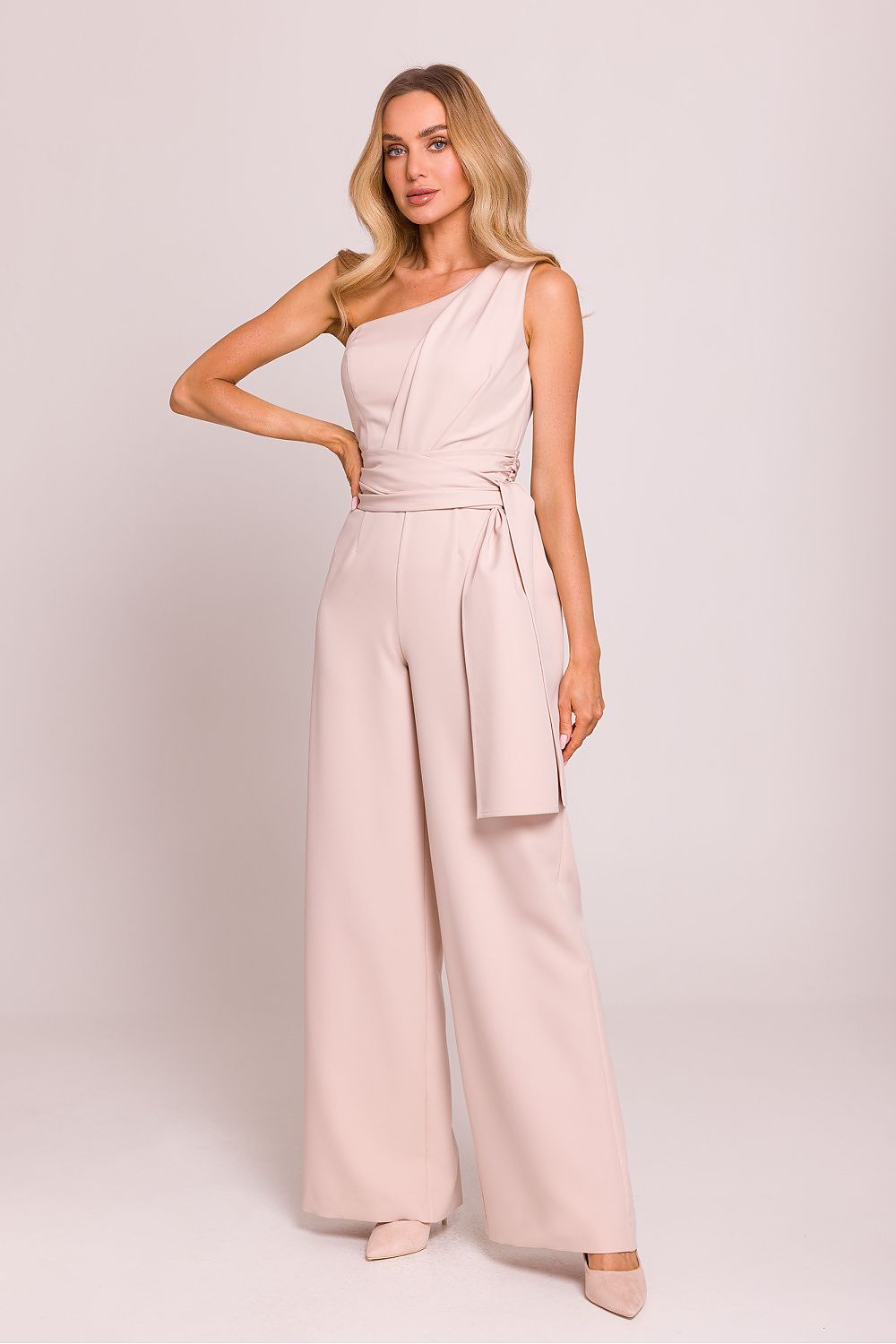 Varsovia Eclipse Asymetrische Jumpsuit met schoudermotief en zijsjerpen