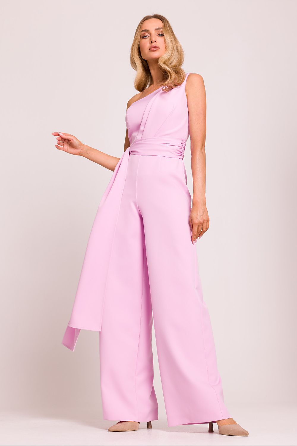 Varsovia Eclipse Asymetrische Jumpsuit met schoudermotief en zijsjerpen