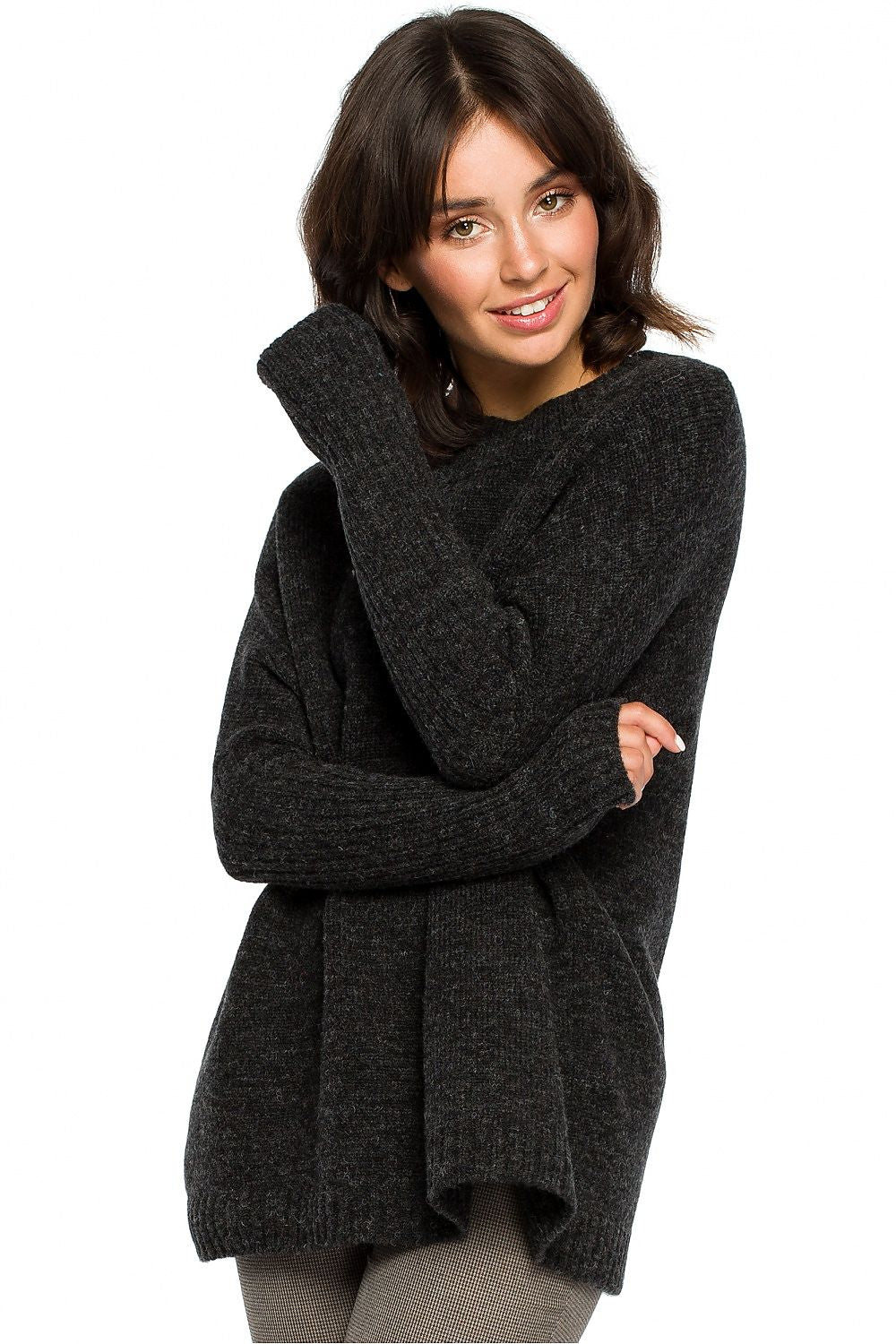 KimonPlush Trui 124225 BE Knit grijs met kimonomouwen