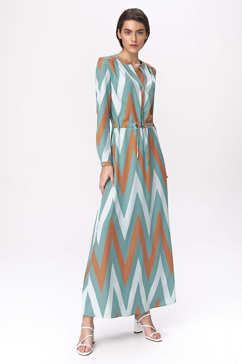 Turquoise maxi-jurk met zigzagprint in boho-stijl – ZigZag Muse