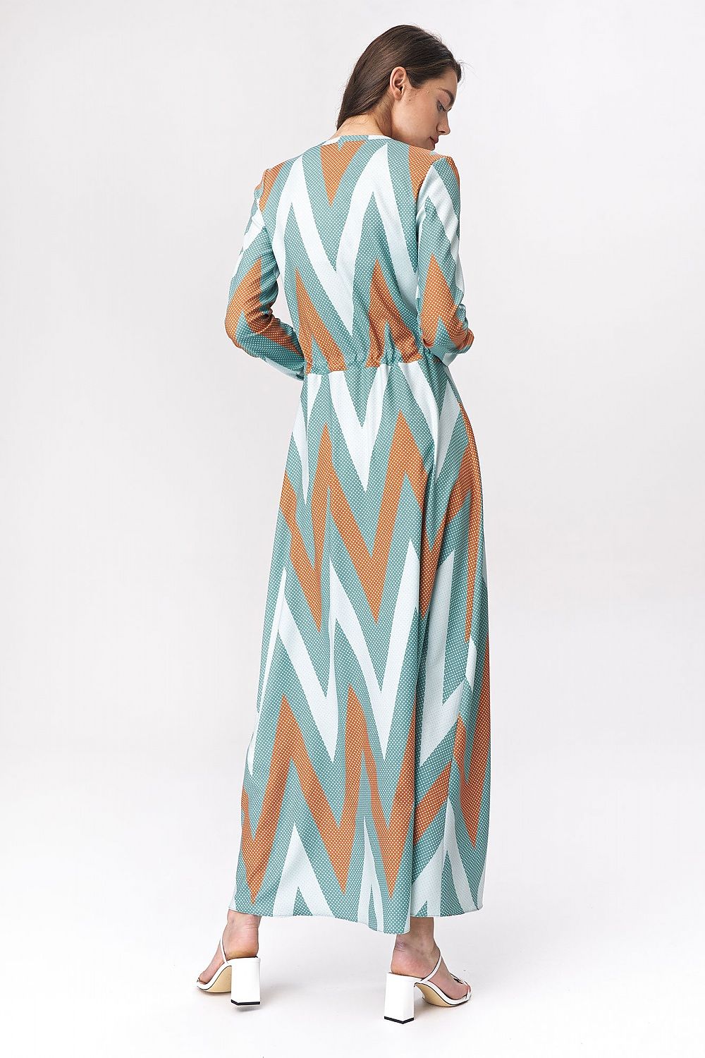 Turquoise maxi-jurk met zigzagprint in boho-stijl – ZigZag Muse