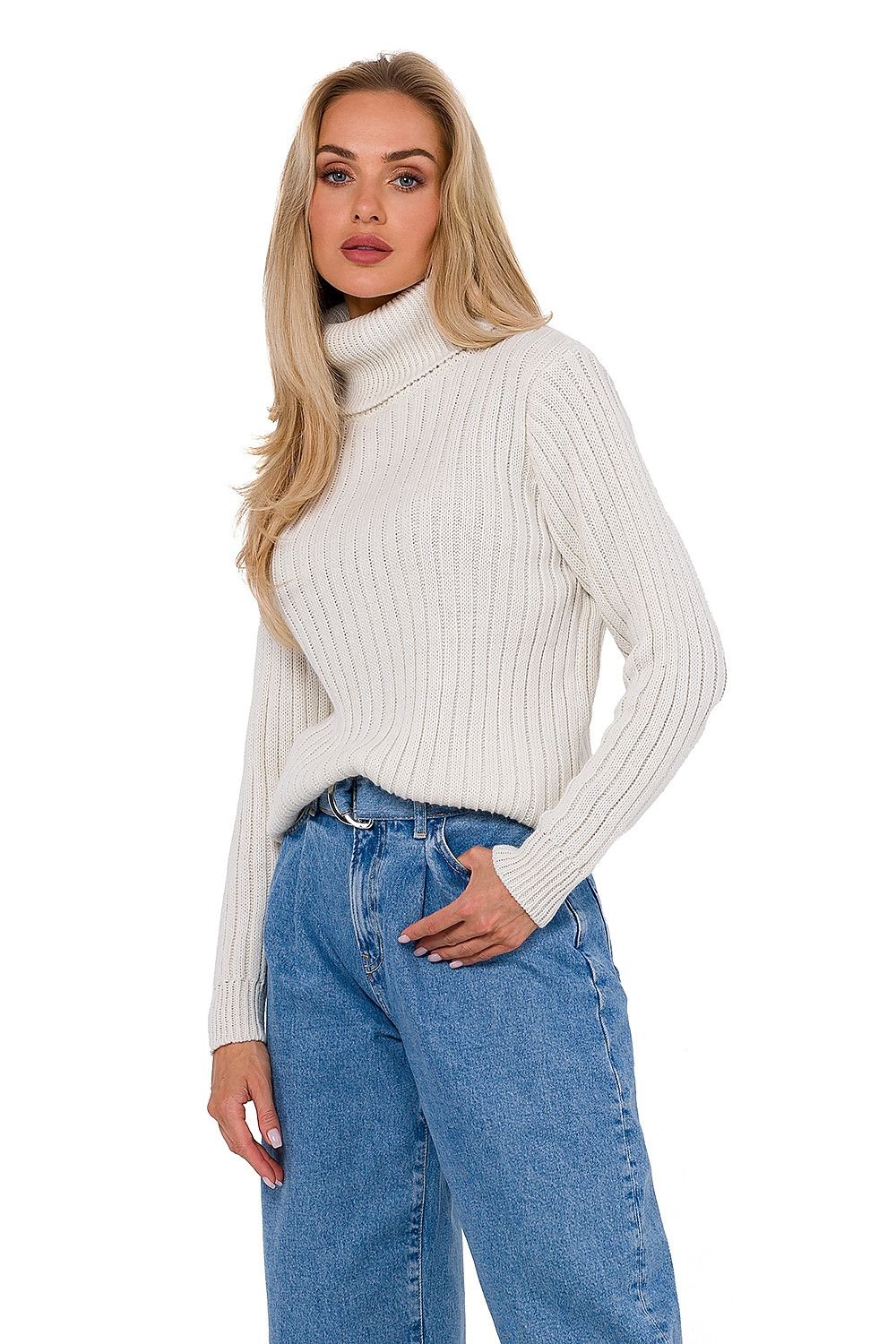 Varsovie Ribbed Elegance Golf Sweater - Geribde trui met halskraag en lange mouwen