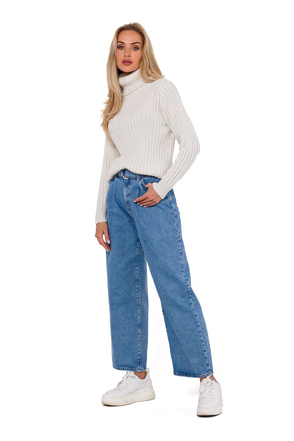 Varsovie Ribbed Elegance Golf Sweater - Geribde trui met halskraag en lange mouwen