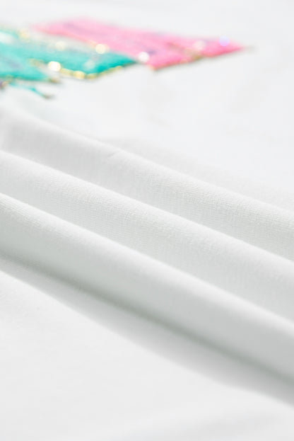 Witte MAMA T-shirt met chenille patches en ronde hals - PrizQ