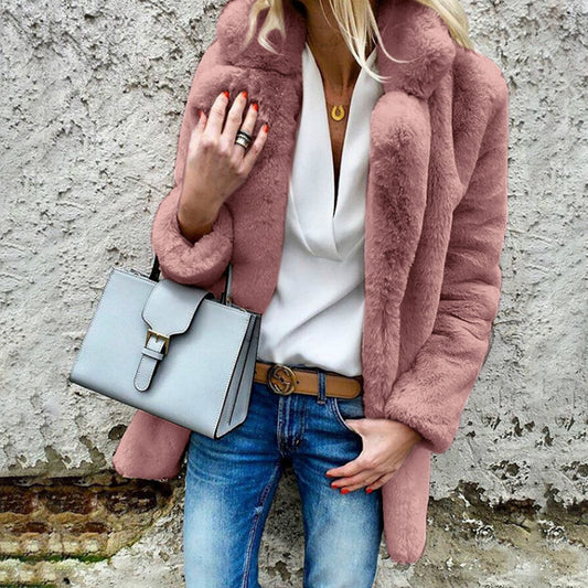 New Autumn and Winter Coat for Women – Solid Color, Long Sleeves and Lapel Collar