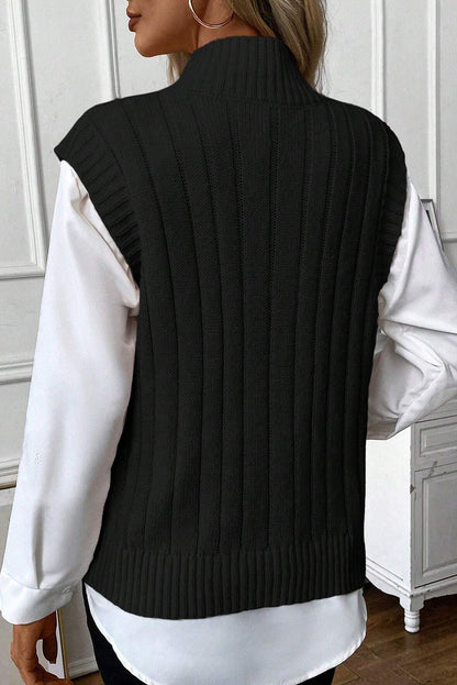 Oatmeal Cable Knit High Neck Sweater Vest - PrizQ