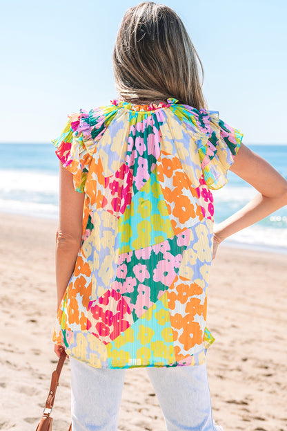 Multicolor Luipaard V-hals Kreukelblouse - PrizQ