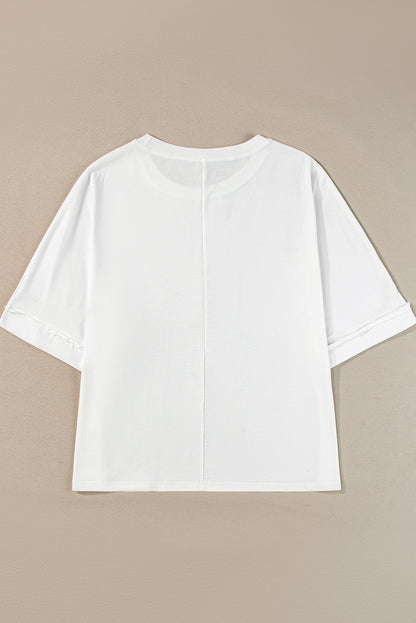 Witte MAMA T-shirt met chenille patches en ronde hals - PrizQ