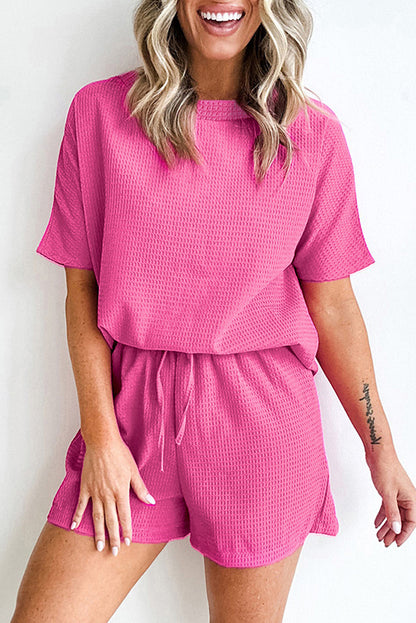 Witte casual textuur T-shirt en shorts set met trekkoord - PrizQ