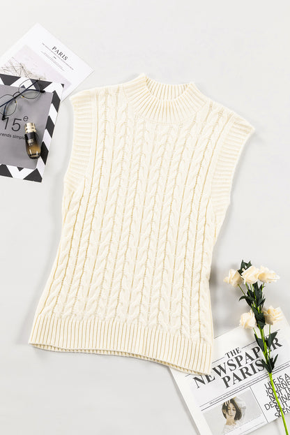Oatmeal Cable Knit High Neck Sweater Vest - PrizQ