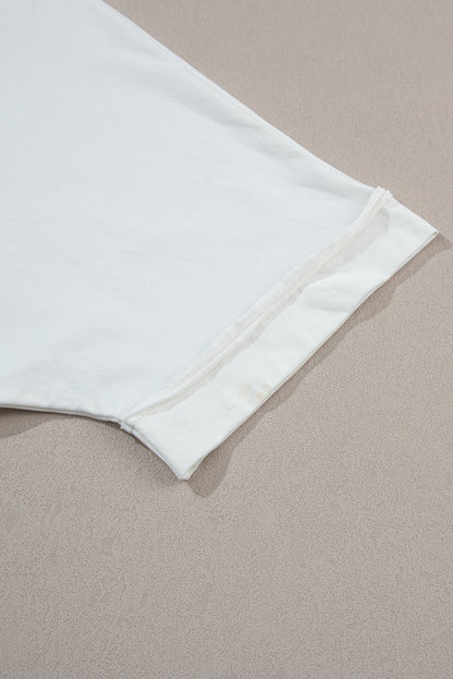 Witte MAMA T-shirt met chenille patches en ronde hals - PrizQ