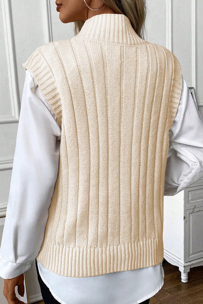 Oatmeal Cable Knit High Neck Sweater Vest - PrizQ