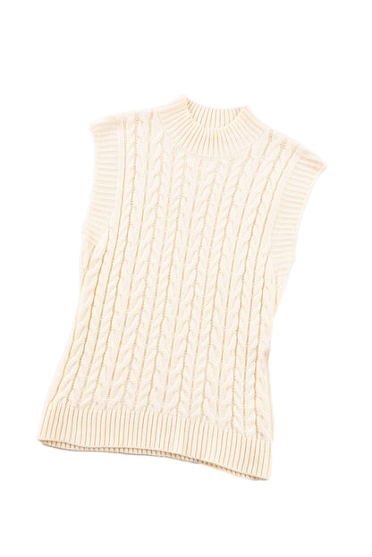 Oatmeal Cable Knit High Neck Sweater Vest - PrizQ