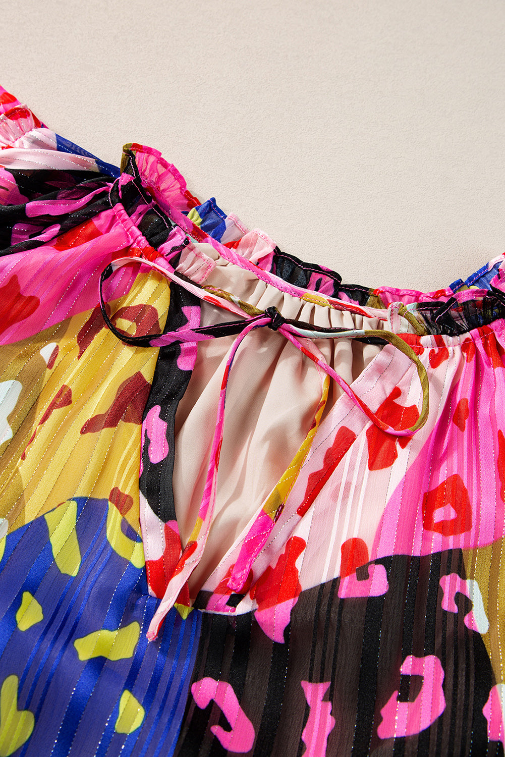 Multicolor Luipaard V-hals Kreukelblouse - PrizQ