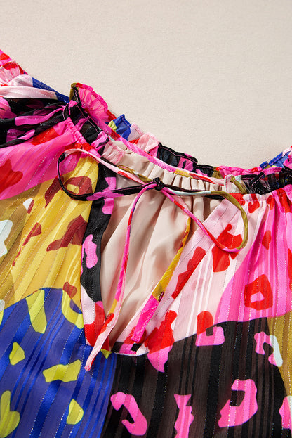 Multicolor Luipaard V-hals Kreukelblouse - PrizQ