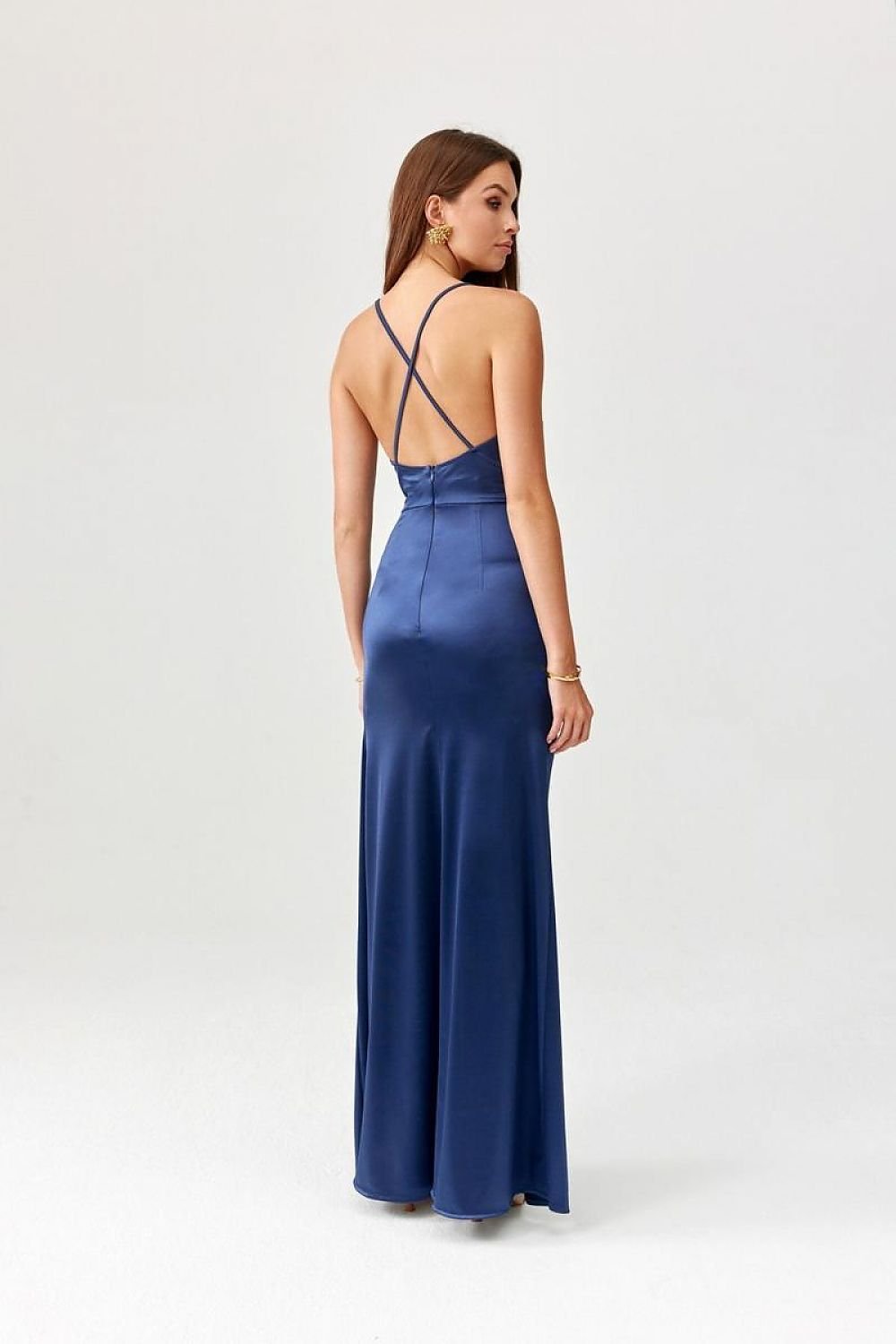 Lamelia Crossback – maxi-jurk met open rug, gekruiste bandjes, elastische taille en zijsplit