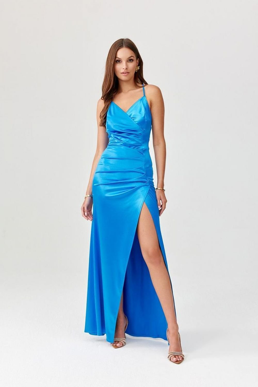 Lamelia Crossback – maxi-jurk met open rug, gekruiste bandjes, elastische taille en zijsplit
