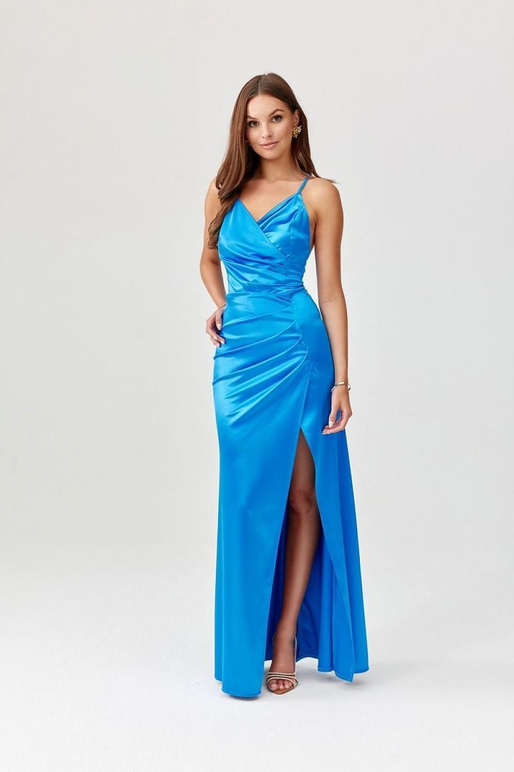 Lamelia Crossback – maxi-jurk met open rug, gekruiste bandjes, elastische taille en zijsplit