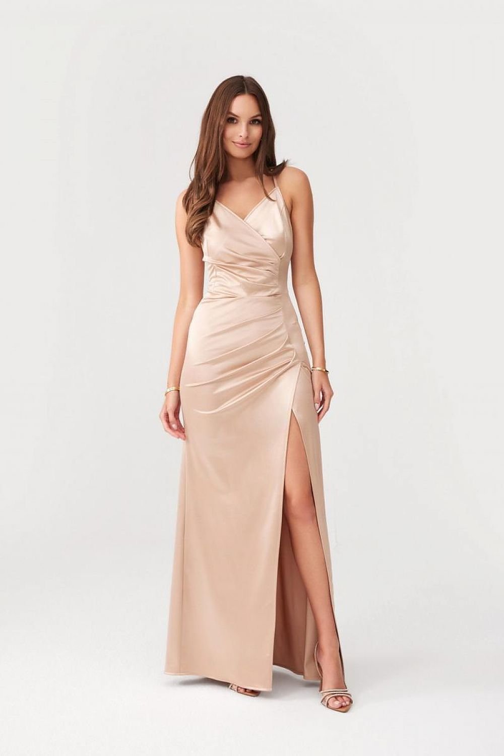 Lamelia Crossback – maxi-jurk met open rug, gekruiste bandjes, elastische taille en zijsplit