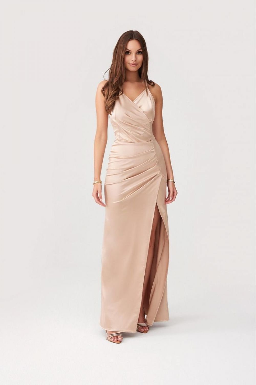 Lamelia Crossback – maxi-jurk met open rug, gekruiste bandjes, elastische taille en zijsplit