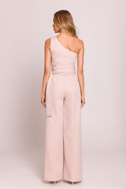 Elegante jumpsuit met verborgen zijrits en licht uitlopende broekspijpen