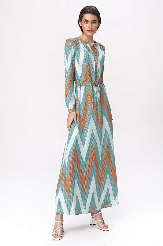 Turquoise maxi-jurk met zigzagprint in boho-stijl – ZigZag Muse