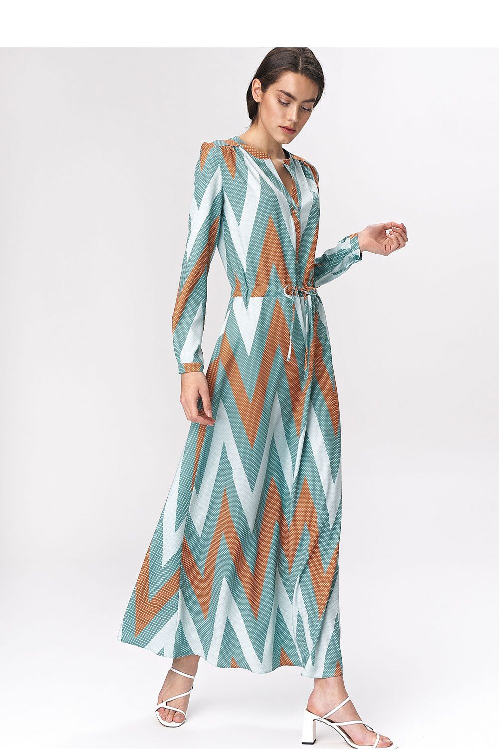 Turquoise maxi-jurk met zigzagprint in boho-stijl – ZigZag Muse