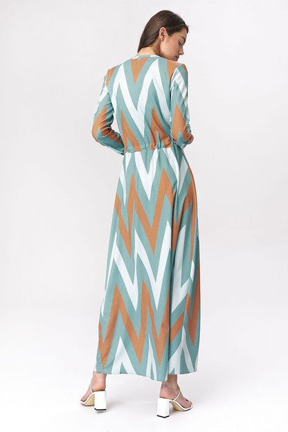 Turquoise maxi-jurk met zigzagprint in boho-stijl – ZigZag Muse