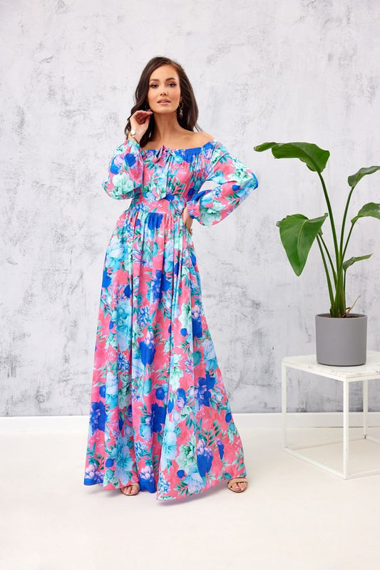 Bella Española Maxi Dress – Elegant Spanish Dress with Open Shoulders and Split | Roco Fashion