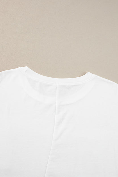 Witte MAMA T-shirt met chenille patches en ronde hals - PrizQ