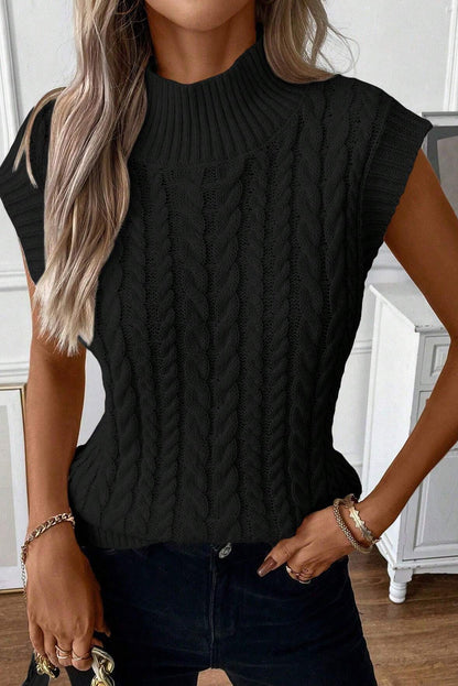 Oatmeal Cable Knit High Neck Sweater Vest - PrizQ