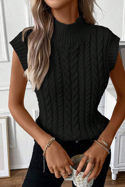 Oatmeal Cable Knit High Neck Sweater Vest - PrizQ