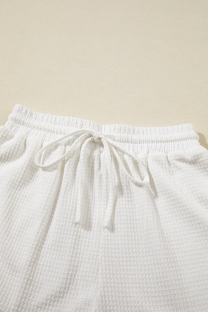 Witte casual textuur T-shirt en shorts set met trekkoord - PrizQ