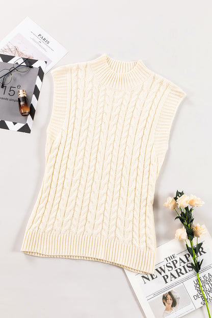 Oatmeal Cable Knit High Neck Sweater Vest - PrizQ